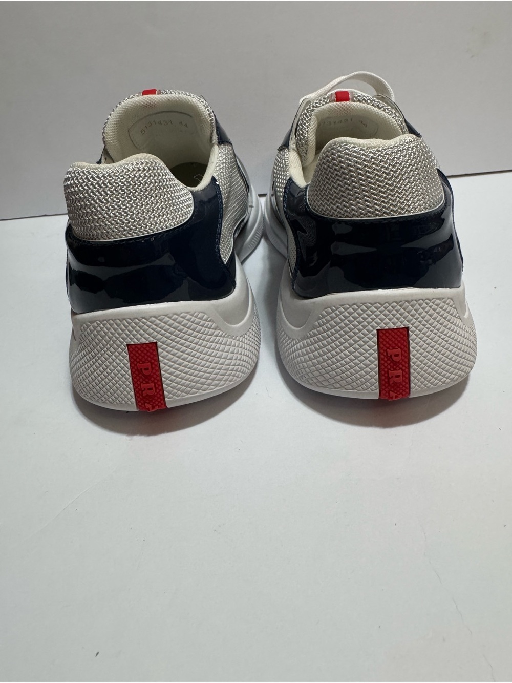 Prada America’s Cup Style Patent Mesh Sneakers Navy White Men’s Size 10.5 EU 44 - Picture 3 of 10